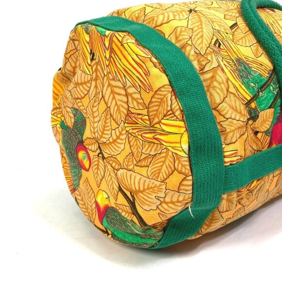 HERMES Flower Parrot Bird Pattern Purse vintage Shoulder Bag cotton Orange/Green - Picture 3 of 10